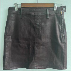 GOOD AMERICAN Waxed Denim Mini Skirt in Bordeaux